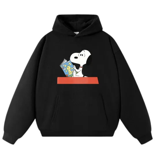 Discover Snoopy Reading - Themed Hoodie, Unisex Trendy Street - Style Loose Pullover