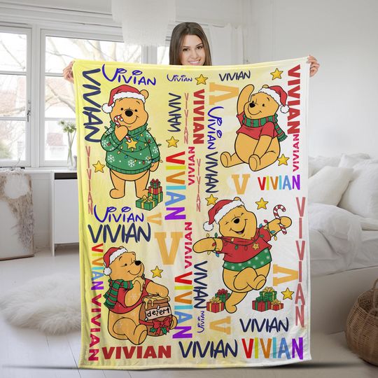 Discover Personalized Watercolor Disney Winnie The Pooh Blanket, Custom Pooh Bear Birthday Girl Gift Home Decor, Birthday Boy Blanket AXJG16
