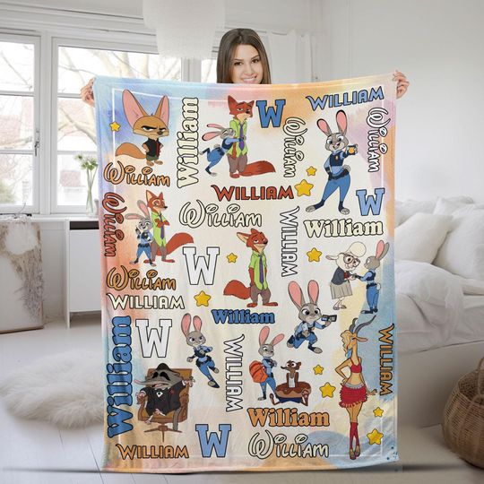 Discover Custom Zootopia Blanket, Nick Wilde & Judy Hopps Name Blanket, Zootopia Birthday Gift , Christmas Gift UM5J11