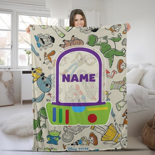 Discover Personalized Toy Story Blanket, Custom Name Toy Story Fleece Blanket, Woody Buzz Lightyear Blanket, Birthday Gift Custom Name Blanket SKZX14