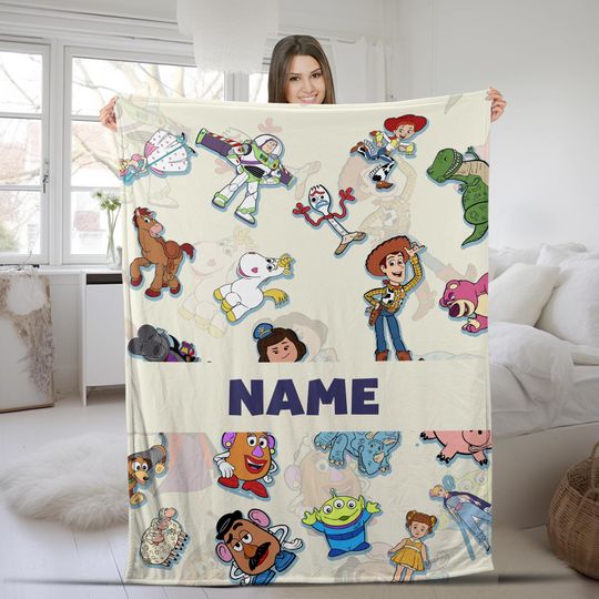 Discover Personalized Name Disney Toy Story Blanket, Toy Story Blanket, Woody, Jessie, Buzz Lightyear, Rex, Slinky, Fleece Mink Sherpa Blanket SKZX11