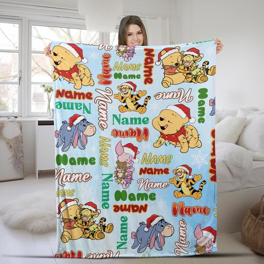 Discover Personalized Name Winnie The Pooh Blanket, Disney Pooh And Friends Fleece Mink Sherpa Blanket, Baby Shower, Gifts For Kid  AXJG17