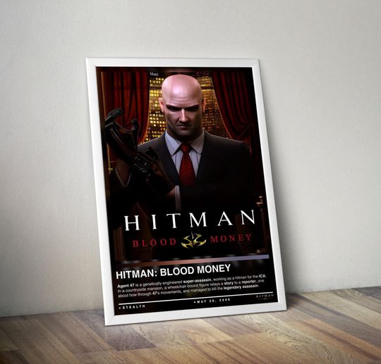 Hitman Blood Money Poster Print | Hitman Cover | Gaming Poster| Gaming Decor | Video Game Poster | Gaming Gift, Video Game Print