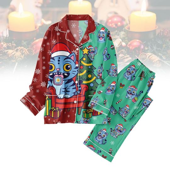 Tiger Christmas Character Pajama Set, Tiger Youth Pajama Set, Kpop Pajamas, Cosplay Loungewear, Gift For Her