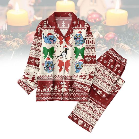 Christmas Tiger and Bird Pajamas Set, Funny Holiday Kid Sleepwear, Cozy Festive Pajama Gift for Women, Xmas Holiday Pjs