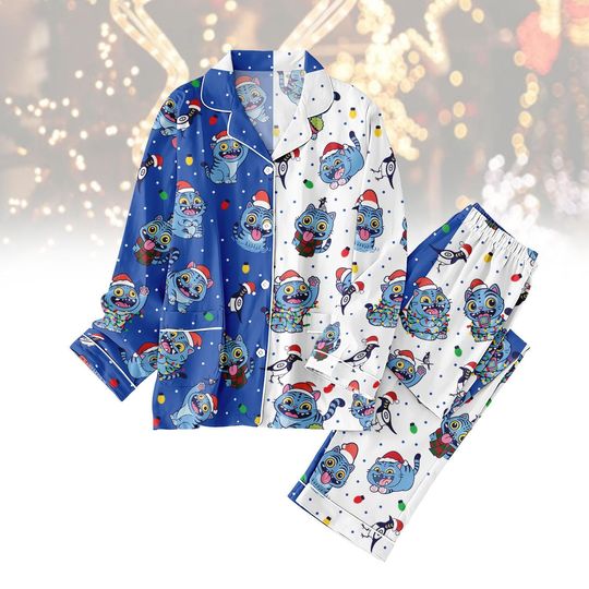 Discover Tiger Christmas Pajamas Set, Cute Blue Tiger Holiday Sleepwear, Funny Festive PJs for Family, Xmas Blue Tiger Pjs, Xmas Christmas Party