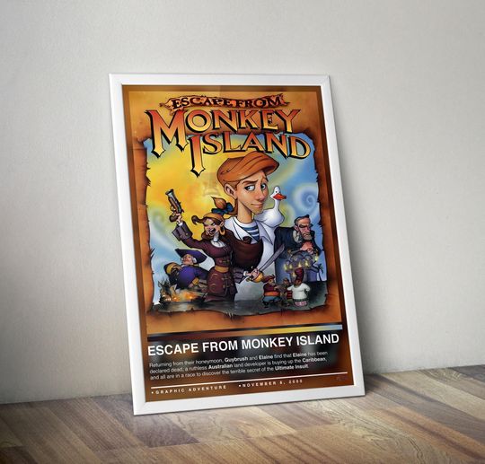 Discover Escape from Monkey Island Poster | Gaming Poster | 4 Colors | Gaming Decor | Video Game Poster | Gaming Gift | Gaming Wall Art | Gaming Art