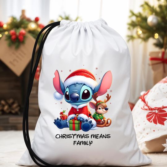 Discover Christmas Stitch Santa Bag, Disney Lilo & Stitch Disney, Christmas Favor Bag, Christmas Stocking Gifting Favor Bags, Xmas Bags