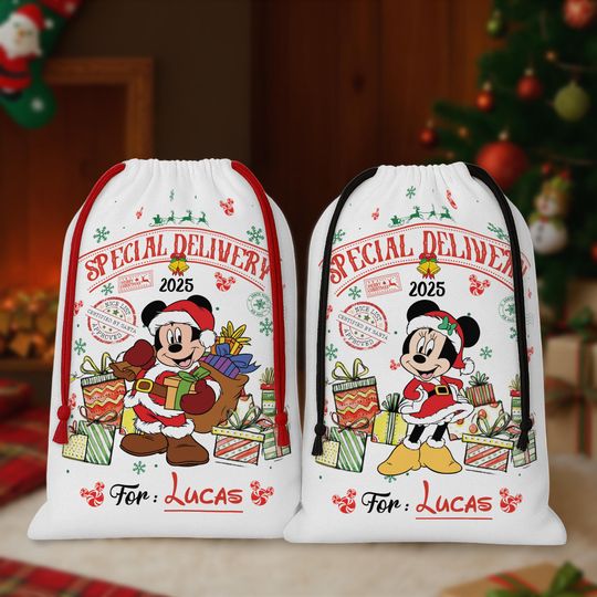 Discover Personalized All Characters Special Delivery Disney Christmas Sack, Mickey and Friends Santa Sack Keepsake 2025, Disney Family Christmas Bag