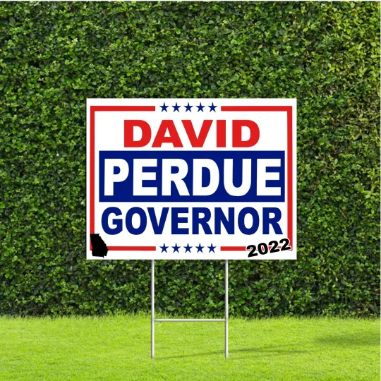 Discover David Perdue Georgia Governor Race Yard Sign with Metal H Stake—Red, White & Blue
