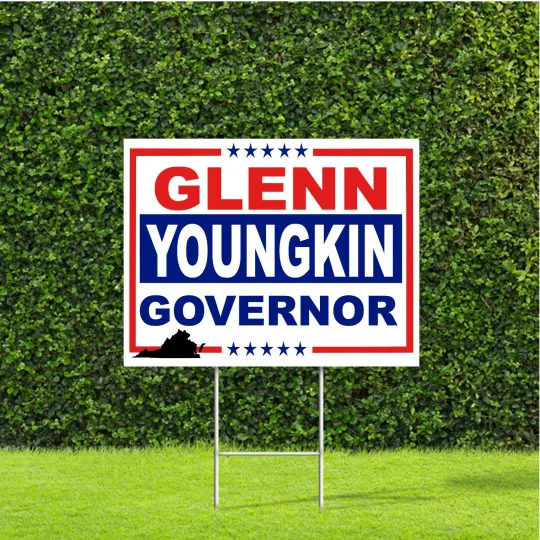 Discover Virginia Governor Election Yard Sign Stake - Glenn Youngkin Red White Blue Decor
