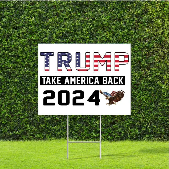 Discover Trump Take Back America 2024 Red, White & Blue Flag Yard Sign with Metal H Stake
