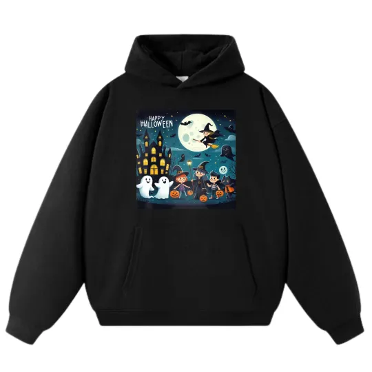 Discover Happy Halloween Cartoon Scene Hoodie