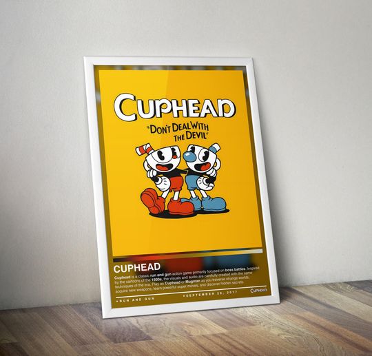 Discover Cuphead Poster Print | Cuphead Cover | Gaming Poster | 4 Colors | Gaming Decor | Video Game Poster | Gaming Gift | Video Game Print