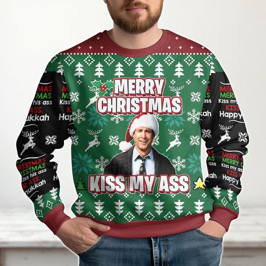 Discover Merry Christmas Kiss My Ass Sweater, Funny Christmas Vacation Ugly Sweater, Holiday Movie Gift for Men Women, National Lampoon Gift