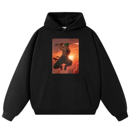 Discover One Piece Zoro Battle Scene Sweatshirts，Unisex Trendy Loose Hoodie