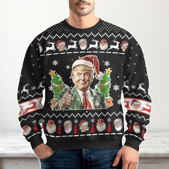 Discover Trump Christmas Ugly Sweater, Funny Political Holiday Sweater, Santa Trump Xmas Party Sweater, Xmas Holiday Sweater, Christmas Gift