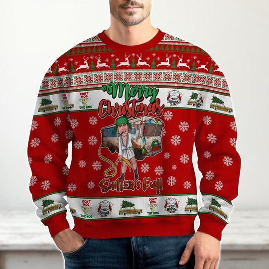 Merry Christmas Shitters Full Ugly Sweater, Funny Holiday Movie Xmas Sweater, Cousin Eddie Gift for Men Women, Movie Xmas Sweater Gift