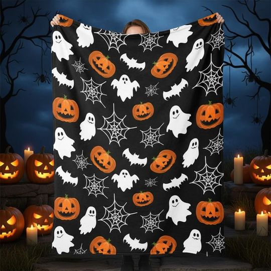 Discover Halloween Ghost Pumpkin Blanket, Spooky Spider Web Throw, Cute Bat Cozy Cover, Festive Fall Home Decor, Creepy Cute Gift