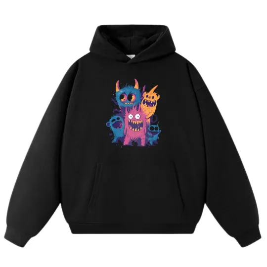 Discover Playful Little Monsters Printed Hoodie, Unisex Street - Style Pullover