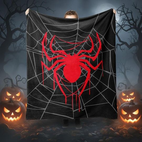 Discover Spider Web Halloween Blanket, Red Spider Gothic Throw Blanket, Spooky Horror Blanket, Halloween Home Decor, Creepy Cool Gift for Him or Her