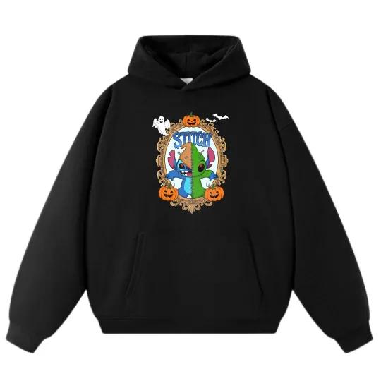 Halloween Stitch Printed Hoodie, Unisex Street - Style Pullover