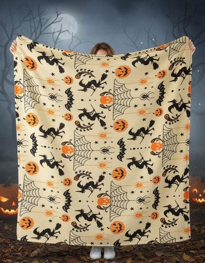 Discover Halloween Throw Blanket, Black Cat Bat and Spider Web Blanket, Spooky Ghost Blanket, Cozy Fall Decor, Gothic Witch Blanket, Halloween Gift