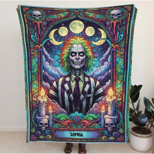 Beetlejuice Horror Blanket  Gothic Creepy Throw, Haunted House Bedding