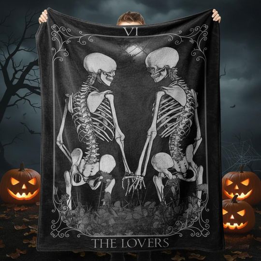 Discover Skeleton Lovers Tarot Blanket, Gothic Halloween Throw, The Lovers Card Blanket, Spooky Tarot Card Blanket, Home Decor, Creepy Couple Gift