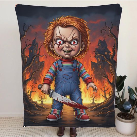 Chucky Blanket, Horror Doll Throw Blanket, Creepy Cute Halloween Blanket