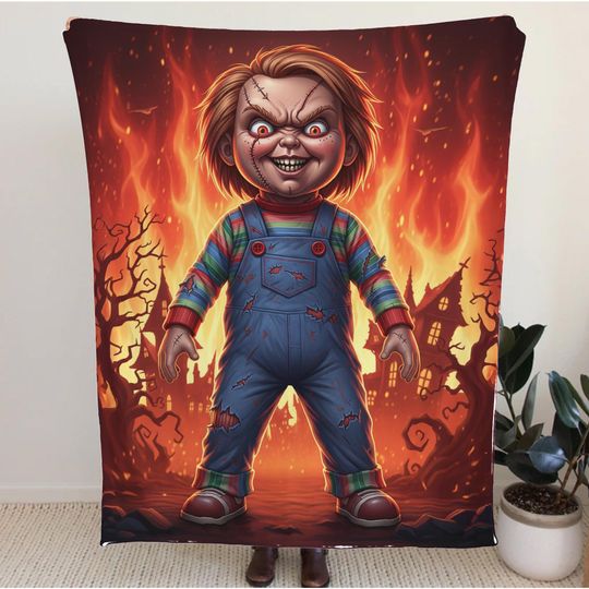 Discover Chucky Blanket  Scary Killer Doll Throw, Horror Movie Blanket, Creepy Slasher Bedding, Halloween Gift for Horror Fans, Spooky Home Decor