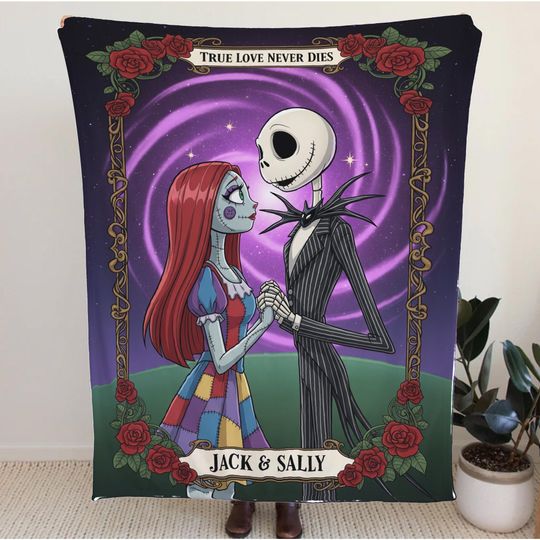 Discover True Love Never Dies Gothic Couple Blanket, Personalized Skeleton Love Blanket, Romantic Anniversary Gift for Him Her, Custom Name Blanket