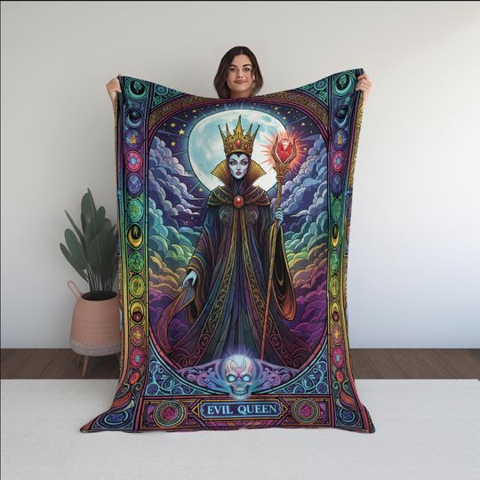 Evil Queen Fleece Blanket Gothic Witch, Dark Fantasy Villain Bedding