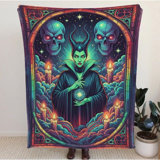 Maleficent Fleece Blanket Dark Queen Gothic, Villain Fantasy Bedding