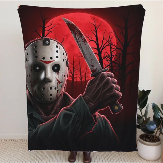 Discover Horror Killer Blanket  Scary Masked Slayer Throw Blanket, Red Moon Halloween Horror Movie Decor, Creepy Gothic Bedding Gift