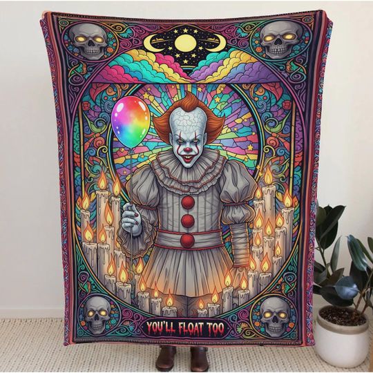 Creepy Halloween Horror Clown Blanket  Pennywise Inspired Fleece Blanket