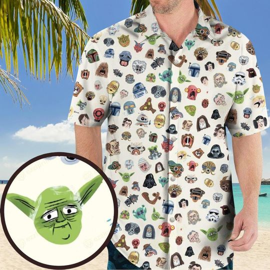 Discover Funny Star Wars Character Cartoon Hawaiian Shirt, Tropical Beach Vacation Shirt, Cute Summer Hawaiian Shirt, Star Wars Fans Gift