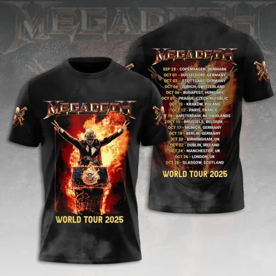 Discover Megadeth World Tour 2025 3D Shirt All Size