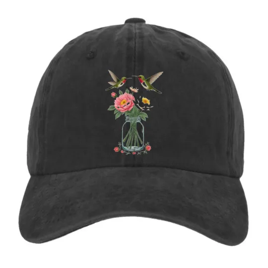 Discover Hummingbird Floral Vase Embroidery Dad Hat Vintage Adjustable Cap