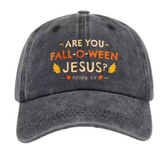 Discover Are You Fall-O-Ween Jesus Hat Funny Christian Faith Washed Denim Baseball Cap