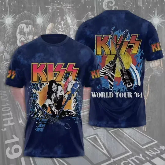Vintage Style Kiss World Tour 84 3D Printed T-Shirt For Men Women
