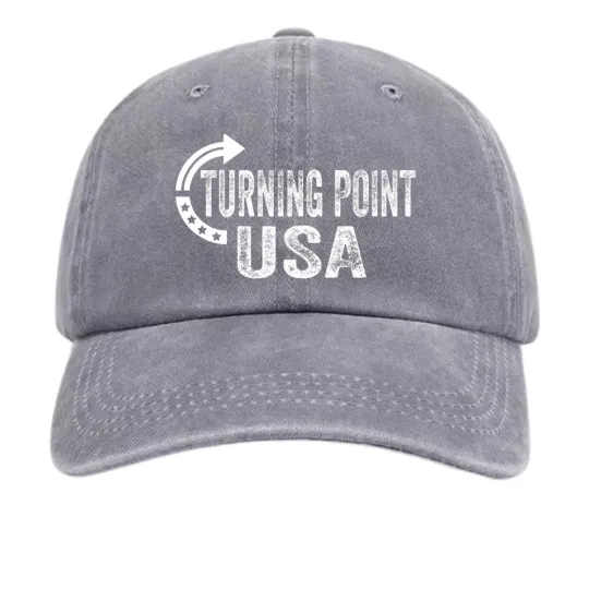 Discover Turning Point USA Logo Baseball Cap Patriotic Graphic Print Denim Dad Hat