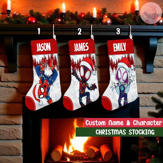 Discover Personalized Spidey and His Amazing Friends Christmas Stocking, Disney Family Christmas Gifts, Marvel Spider-Man Holiday Stocking