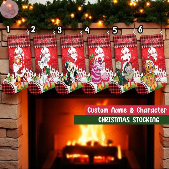Discover Personalized Disney Cat Christmas Stocking, Custom Name Holiday Fireplace Decor for Cat Lovers, Cute Cat Xmas Gift for Pets & Families