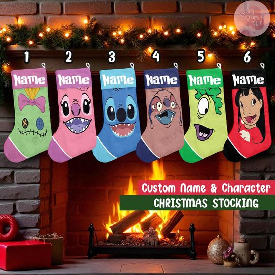 Discover Personalized Stitch Christmas Stocking, Disney Holiday Stockings, Stitch & Angel Couple Xmas Decor, Family Christmas Gift