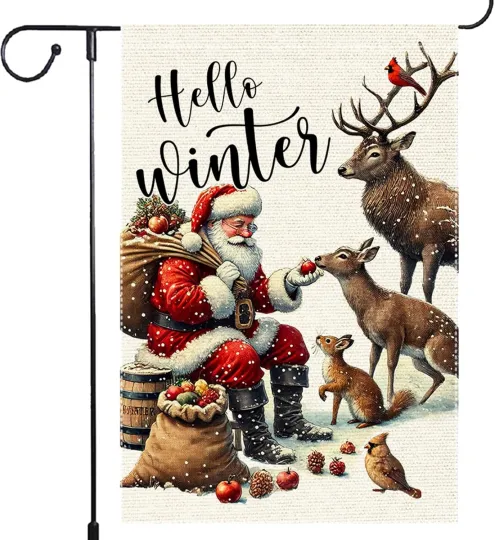 Discover Christmas Garden Flag Double Sided Hello Winter Santa Claus Reindeer