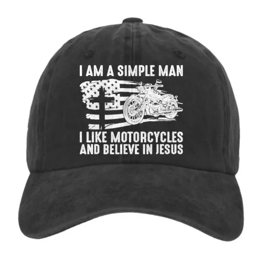 Discover Simple Man Motorcycle Jesus Faith Graphic Dad Hat Vintage Washed Cap