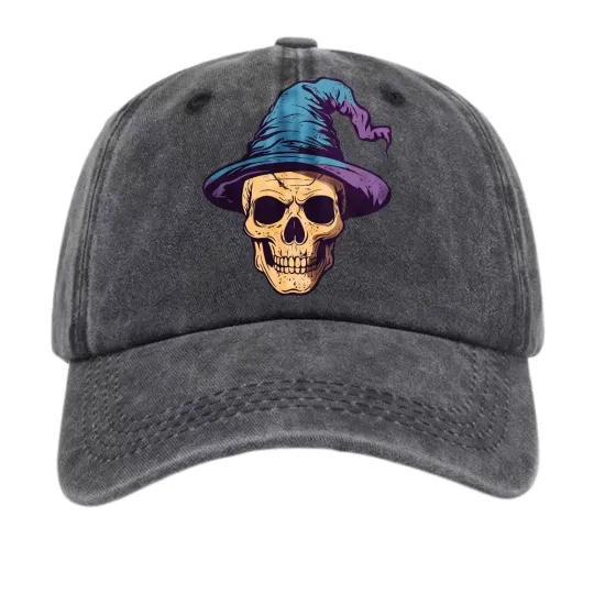 Wizard Skull Print - Halloween Party Hat Casual Fashionable Trendy Baseball Cap