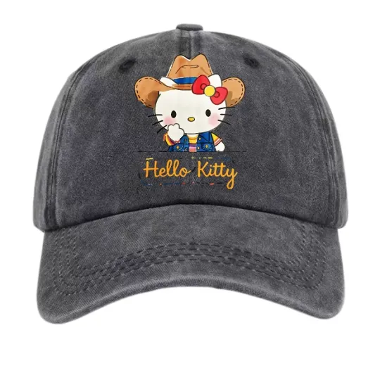 Hello Kitty Cowboy Print Casual Hat Cute Cartoon Fashionable Trendy Baseball Cap