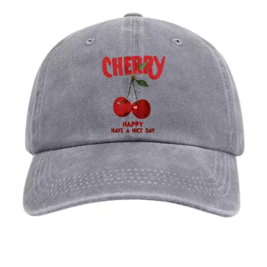 Discover Cherry&Happy Have A Nice Day Print Hat Fashionable Trendy Casual Baseball Cap